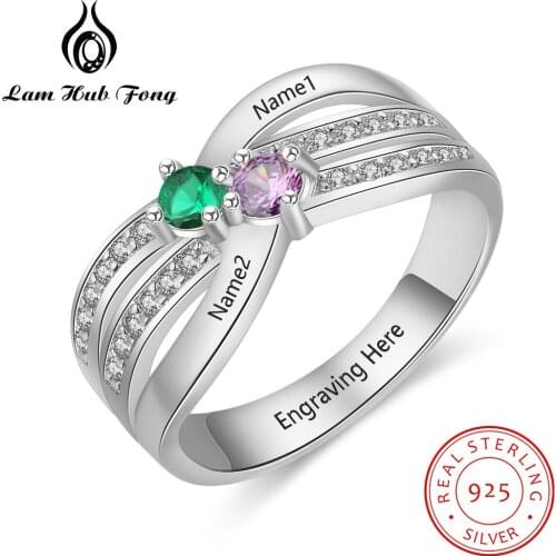 Personalized Fine Jewelry 925 Sterling Silver Engraved Name Ring 12 Month Birthstone Multilayer Ring Mother Gifts (Lam Hub Fong)