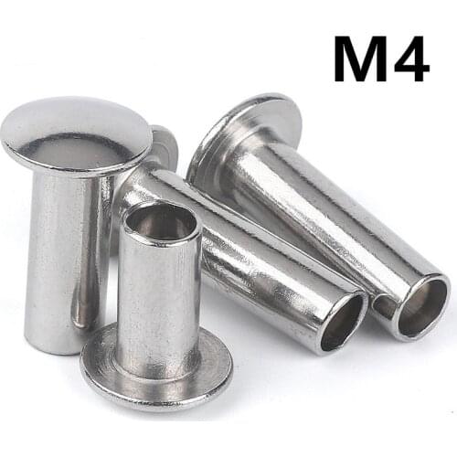100PCS M4x4/5/6/8/10/12/14/16/20mm 304 Stainless Steel Oval Head Semi-Tubular Rivets Round Head Half Hollow Shank GB873