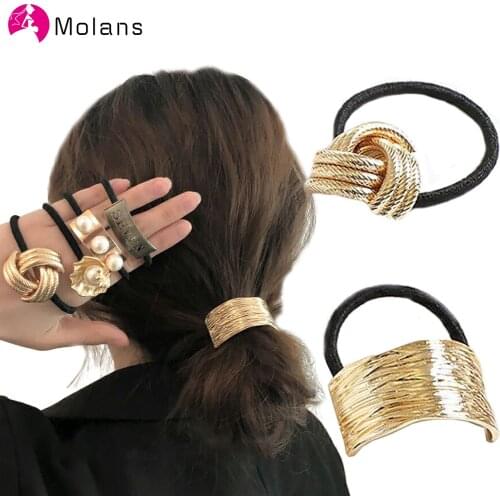 Molans New Fashion Elatic Hair Band For Women Metal Pearl Rubber Hairbands Elegant Hair Ring Scrunchie Hair Accessories Jewelry