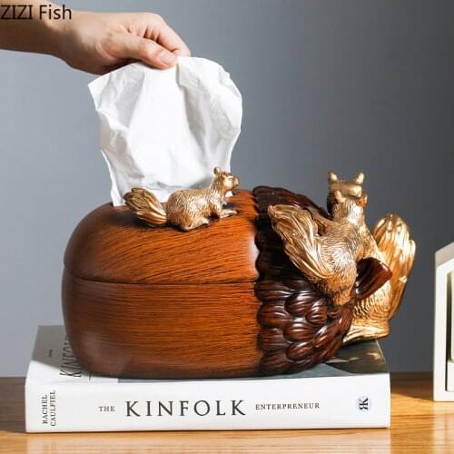 Luxury Paper Tissue Box Home Living Room Coffee Table Modern Decoration Creative Log Color Squirrel Storage Box Tissue Box Decor
