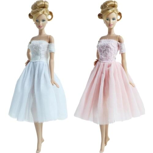 Handmade Doll Princess Dress for Barbie Doll Wedding Party Wear Gown Lace Pink Skirt Doll Clothes Accessories Kids Toy Play