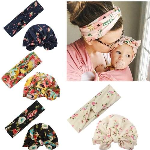 Newborn Baby Hat Printed Rabbit Ear Cotton Hat + Cross Hair Band Set Boy Girl Newborn photography props Child Hats Hairband
