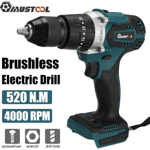 MUSTOOT 18V 3 in 1 Brushless Electric Cordless Impact Drill Hammer 13mm 20+3 Torque Electric Screwdriver For Makita Battery