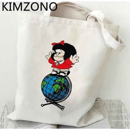 Mafalda shopping bag recycle bag canvas bolsas de tela grocery bag foldable woven tote shoping custom