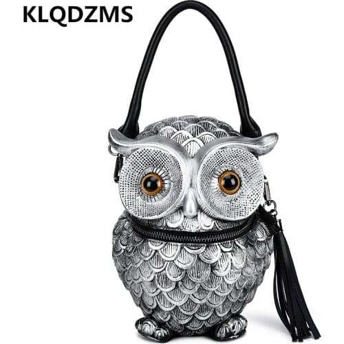 KLQDZMS Lady Three-Dimensional Owl Decoration Shoulder Bag Fashionable Pu Messenger Box For Women Mini Backpack