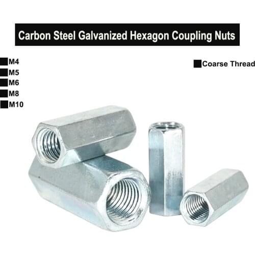 Carbon Steel Galvanized Extend Long Lengthen Hexagon Coupling Nut Connector Joint Sleeve Nut M4 M5 M6 M8 M10