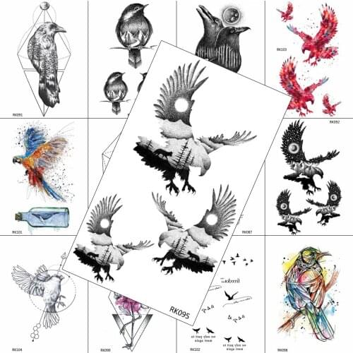 DIY Eagle Forest Temporary Tattoos Realistic Sticker Waterproof Moon Star Tattoos Body Art Painting Arm Chest Legs Tatoo For Men
