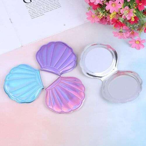Colorful Portable Makeup Mirror Shell PU Leather 1:2 Magnifier Make Up Mirrors Girls 2-Face Pocket Cosmetics Mirror 1PC