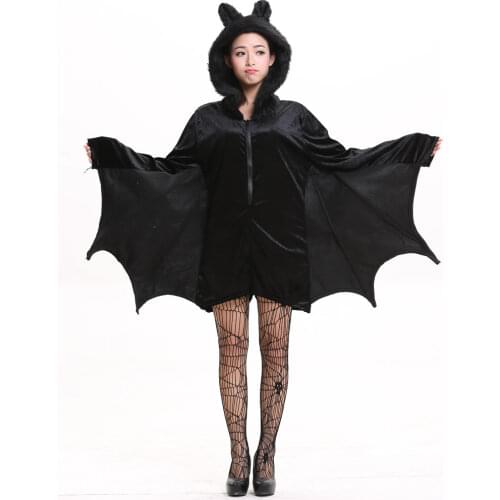 Umorden Halloween Purim Carnival Party Woman Black Bat Vampire Costumes for Women Fantasia Cozy Bat Cosplay Costume Furry Hood