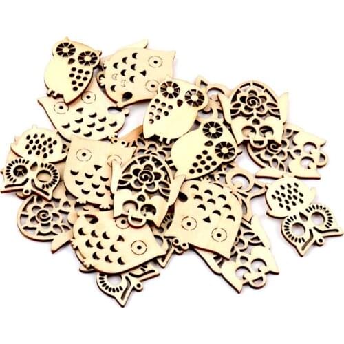 10Pcs Wooden Mix Owl pattern Natural Scrapbooking Craft For Embellishments Handmade DIY Handicraft Decoration DIY 38mm MZ377