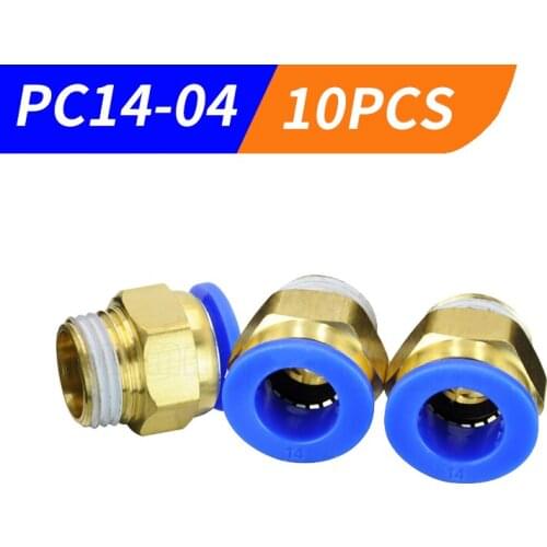 10PCS PC14-04, 14mm to 1/2' Pneumatic Fitting Connectors Male Straight One-Touch Fittings