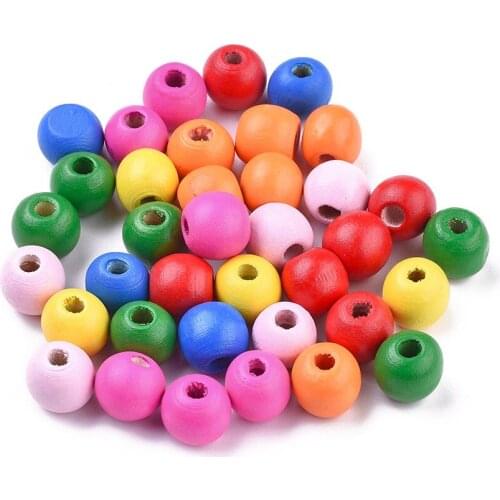 Pandahall 100pcs Dyed Round Loose Spacer Wood Beads for Jewelry Making Bracelet Mixed Color 14x13mm 10x9mm