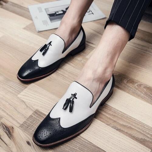 2021 Spring Summer Mens Fashion Mixed Color Dress Shoes Faux Leather Fringed Brogues Male Slip-on Business Shoe Plus size 48