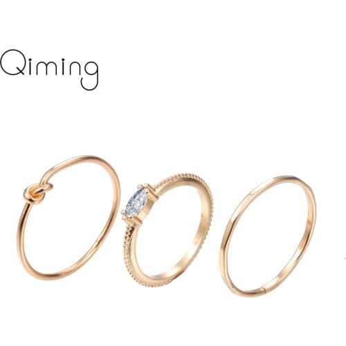 3pcs/lot Zircon Knot Minimalism Rings Women Elliptic Gold Vintage Kunckle Ethnic Ring Birthday Gift Wedding Bridesmaid Jewelry