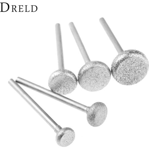 DRELD 5Pcs/set Diamond Grinding Head 3mm Shank Abrasive Polishing Grinding Nail Bit Jade Stone Metal Cutting Carving Drill Burrs