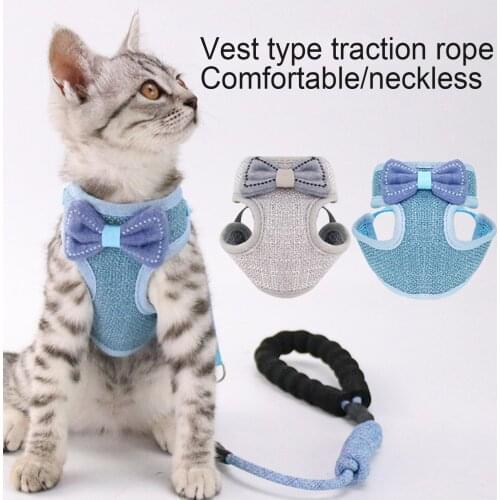 Cat Bowknot Vest Leash Bite Resistant Adjustable Kitty Traction Rope Chest Belt