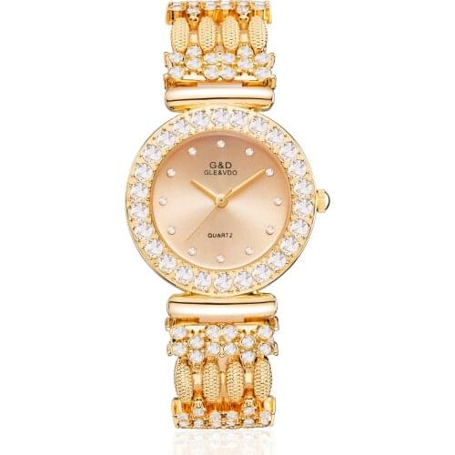 G&D Brand Luxury Ladies Bracelet Watches Rhinestone Women Wrist Watch Gold Fashion Quartz Waterproof Sport Clock Zegarek Damski