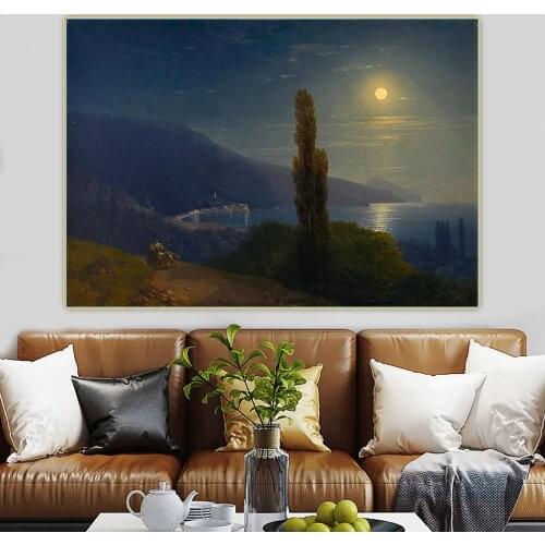 Citon Ivan Aivazovsky《A Moonlit Night In Crimea》Canvas Art Oil Painting Artwork Poster Picture Modern Wall Decor Home Decoration