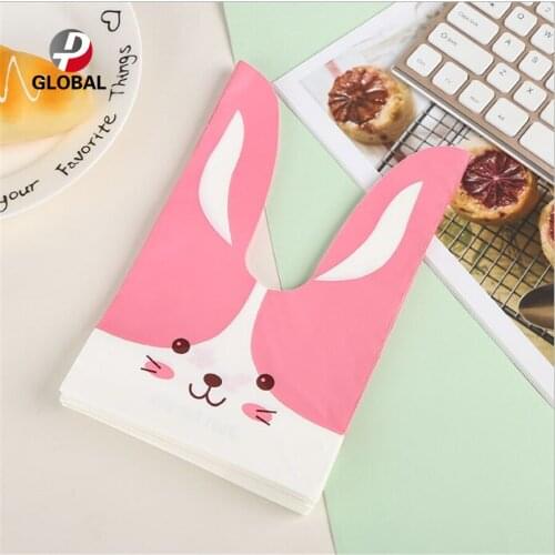 D&P 50/100pcs 13.5*22 cm Gift Bag Cute Rabbit Ear Cookie Bag For Candy Biscuits Snack Baking Package Wedding Favors Gifts