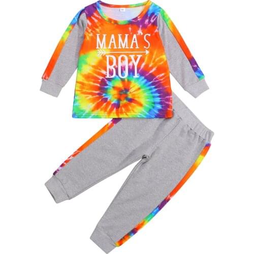 1-6Y Toddler Kids Baby Boy Long Sleeve Tie-dyed Pullover Tops Long Pant 2PCS Autumn Clothes Set