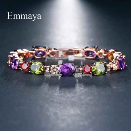 Emmaya Luxury Women Multicolor Cubic Zircon Bracelet Bangles Classical Bracelet Rose Gold Wholesale Jewelry Party
