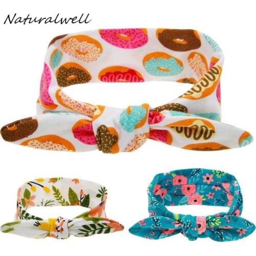 Naturalwell Baby Girl Flower Print Headwraps Toddler Bow Knot Head Wrap Cotton Stretch Headband Infant Turban Photo Props HB111
