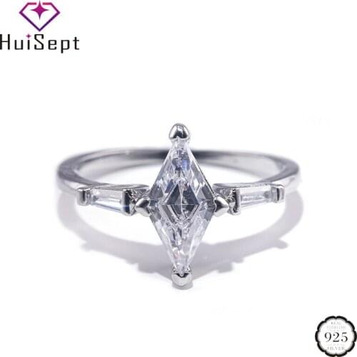 HuiSept Women Ring 925 Silver Jewelry with 6*12mm Rhombus Shape Zircon Gemstone Finger Rings for Wedding Engagement Accessories