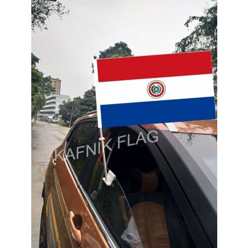 KAFNIK,30*45CM Paraguay Window Car Flags and Banners Countries World Custom Flags with 43/52cm flagpole for car decoration
