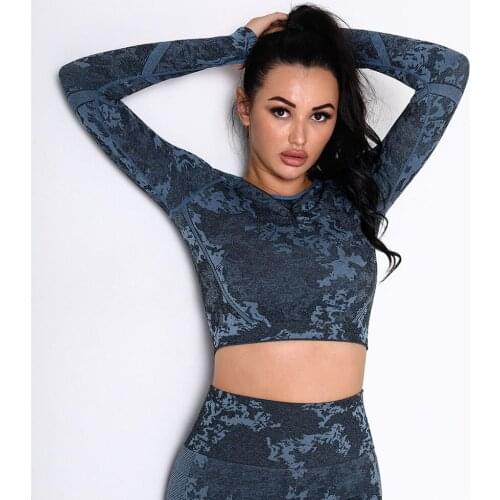 Camouflage Crop Top Women Sports Top Gym Yoga Shirts Long Sleeve Top Workout Sports Shirts Gym Wear Fitness Sportswear For Women