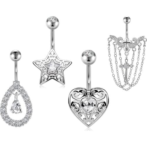 14G Stainless Steel Belly Button Rings for Women Girls CZ Screw Navel Bars Body Piercing Jewelry