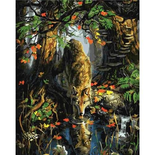 Paint By Number Diy Gift Kit Tekening Op Canvas Olieverf Picture Wall Art Home Decoration 40X50cm Frame Fantasy Wolf Animal