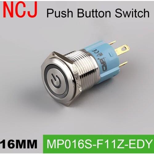 NCJ 16mm Metal Push Button Switch IP67 Maintained Alternate & Momentary push button switch Copper plating with LED lamp 3A