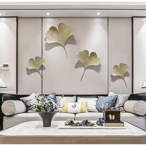Metal Material Chinese Style Ginkgo Biloba Study Living Room Wall 3D Stereo Wall Hanging Decoration Nordic Room Decor