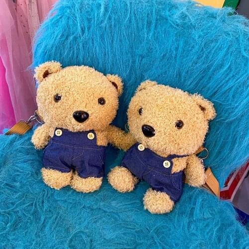 Kawaii Teddy Bear Plush Dolls Cartoon Animal Backpack Cute Brown Bear Fashion Crossbody Bag Coin Purse Plush Toys Gift for Girls