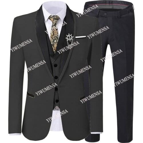 YIWUMENSA Solid Groomsman Blazer Masculino Black Peaked Lapel Pink Jacket+Vest+Pants Slim Fit Men Suits Set For Wedding Tuxedos