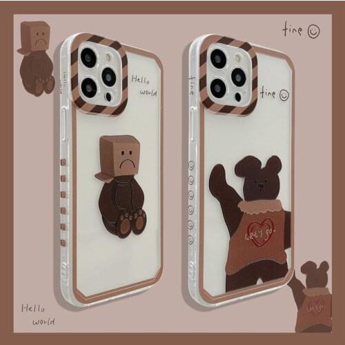 Cute Vitality Doll Bear Phone Case for IPhone 12 Mini 11 Pro Max 7 8 Plus SE 2020 X XR XS Max Transparent Soft Smartphone Funda