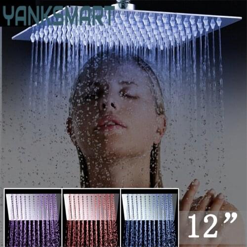 YANKSMART 3 Colors LED Luxury Hot Sale LED shower set Square 12" Shower Head Shower Sprayer with the Control valve shower set