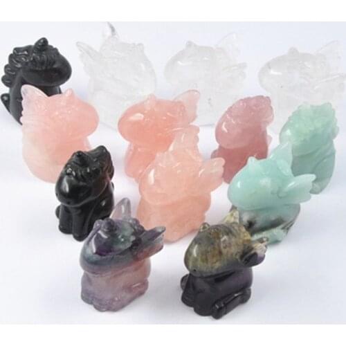 Natural crystal hand carved rose quartz unicorn folk crafts healing stones for home decoration