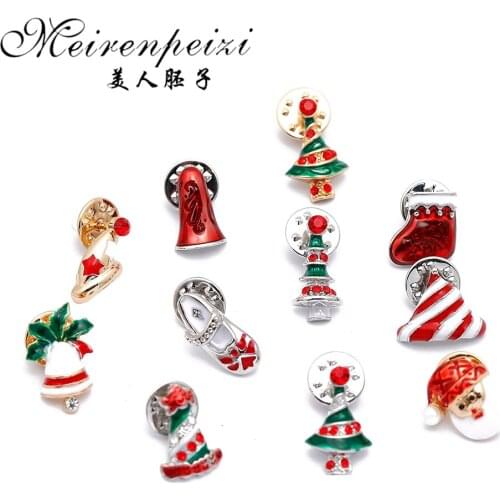 New Hot Sale Creative Christmas Gifts Santa Claus Christmas Trees Socks Hat Sock Rhinestone Brooches For Women Gift
