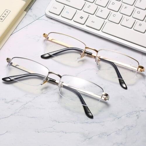New Half Frame Men Business Finished Myopia Glasses Metal Retro Anti Blue Light Myopia Eyewear Frame Women Diopter +1.0 to +4.0