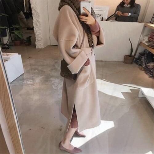 Hepburn Woolen Coat Women New Autumn Winter Korean Double-side Plus Thick Long Wool Plus Size Coat