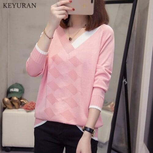 Plus Size 4XL 2021 Autumn New Women Pullovers Slim Knitted Sweaters Female Casual V-neck Long Sleeve Loose Sweater L3679