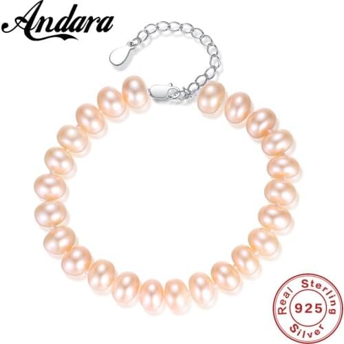 Luxury Fashion Real Natural Freshwater Pearl Bracelet 925 Sterling Silver Jewelry 6-7mm Pearls Beaded Bracelets for Women