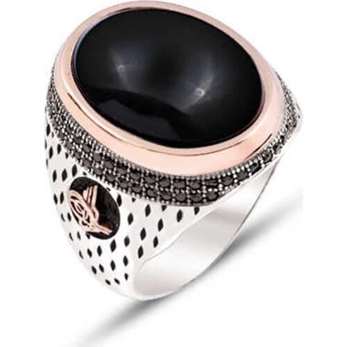 Silver Black Pvc Capsules with Stone Embroidered Men 'S Ring