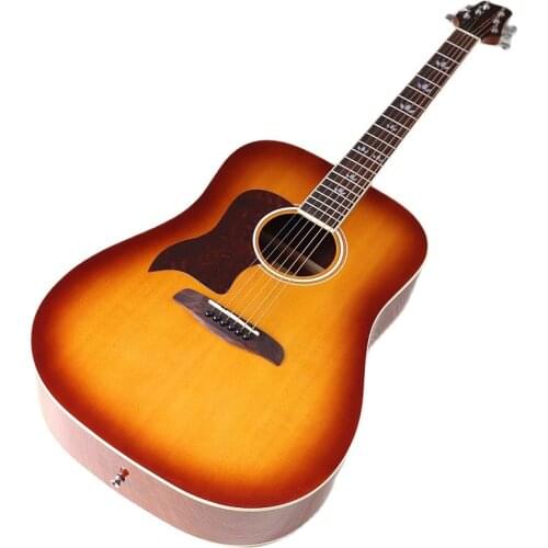 Sunburst Color Left Hand 41 Inch Acoustic Guitar Spruce Top Sapele Back&side High Gloss Finish 6 Strings with Red Pickguard