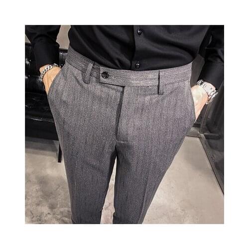 Light luxury high-end brand striped long slim trousers mens 2020 summer new urban stretch straight casual pants