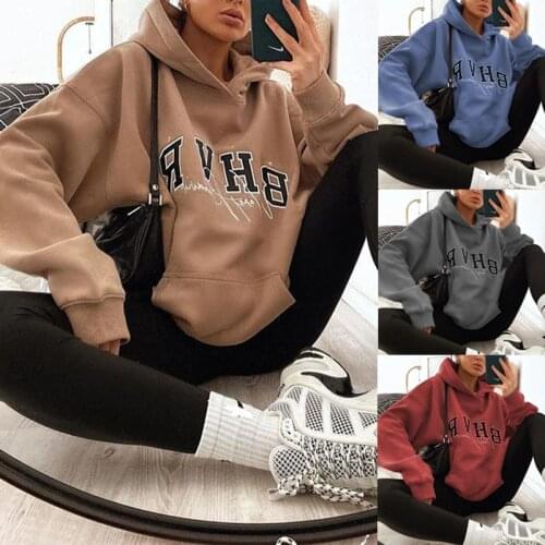 Brown Letter Printing Hoodies Women Oversized Sweatshirt Loose Vintage Brand Design Streetwear Long Sleeve Fashion Tops Spring