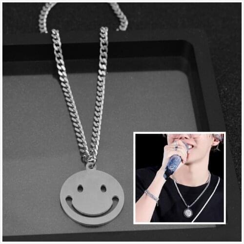 J-hope Same Jewelry Fashion Stainless Steel Necklace Smile Face Pendant Chain Choker Necklace Men Women kpop