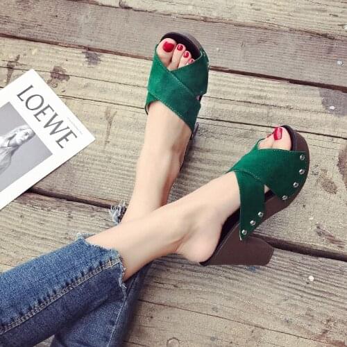 European American style women slippers outside the summer new fashion thick bottom high heel increased thin comfortable U24-42