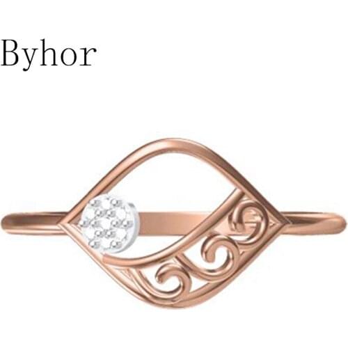 Byhor Solid 14K White+Rose Gold 0.031ct H/SI Natural Diamonds ring Women Leaf Fine Jewelry Trendy Wedding Band кольцo кольцa